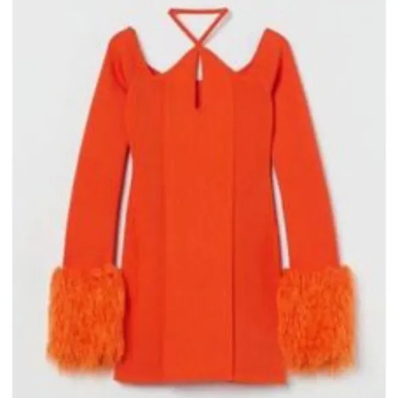 🌈RETRO FUNKY 90's VIBE🌈 H&amp;M CO-EXIST STORY Fur Cuff Knit Dress Orange