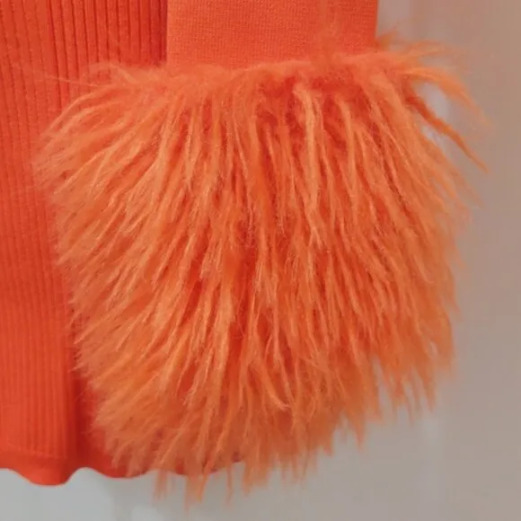 🌈RETRO FUNKY 90's VIBE🌈 H&amp;M CO-EXIST STORY Fur Cuff Knit Dress Orange