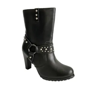 Ride Tecs Biker Boots Women Size 9 Black Studded Heeled Boots with Harness