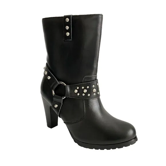 Ride Tecs Biker Boots Women Size 9 Black Studded Heeled Boots with Harness