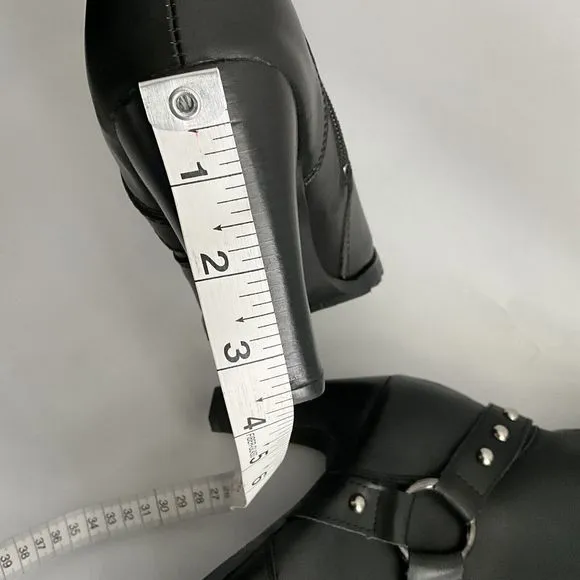 Ride Tecs Biker Boots Women Size 9 Black Studded Heeled Boots with Harness