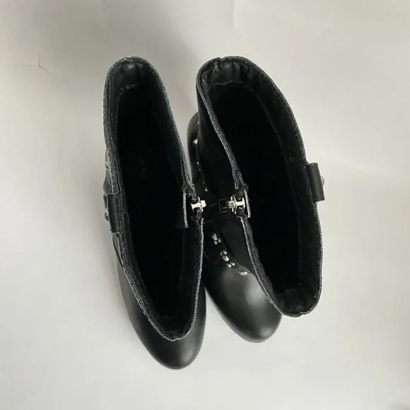 Ride Tecs Biker Boots Women Size 9 Black Studded Heeled Boots with Harness
