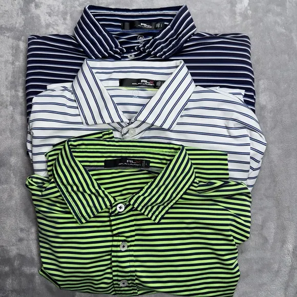 RLX Ralph Lauren Golf Polo Shirt Men's L White Stripped (LOT Of 3)