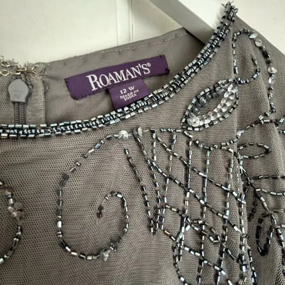 Roaman's Plus Size Beaded Capelet Gown in Dark Grey