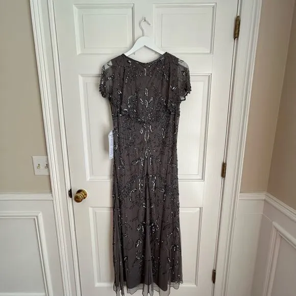 Roaman's Plus Size Beaded Capelet Gown in Dark Grey