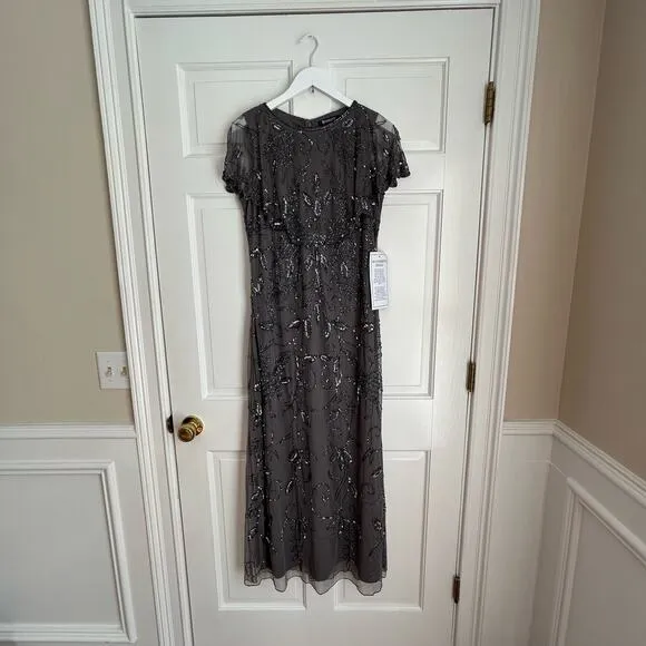 Roaman's Plus Size Beaded Capelet Gown in Dark Grey