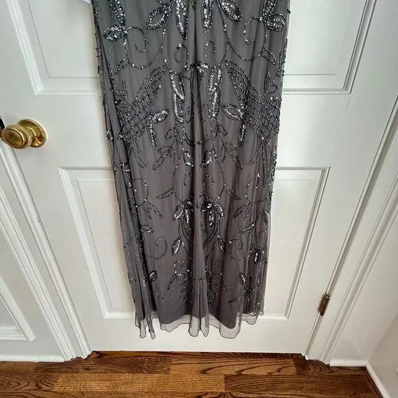 Roaman's Plus Size Beaded Capelet Gown in Dark Grey