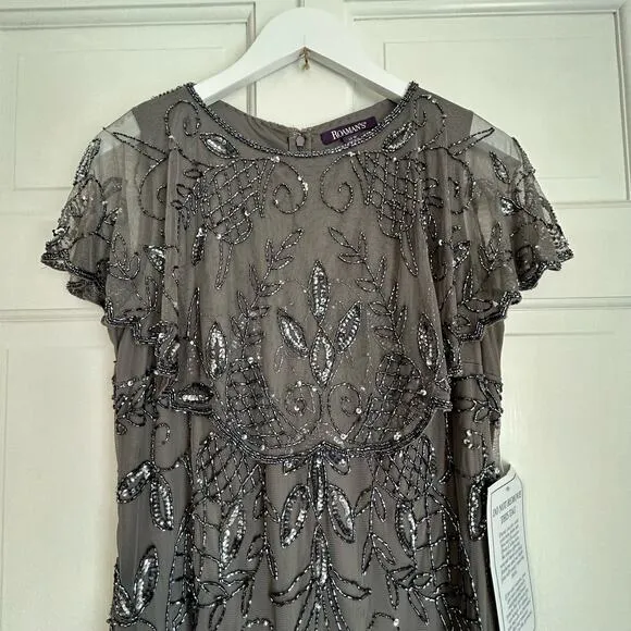 Roaman's Plus Size Beaded Capelet Gown in Dark Grey