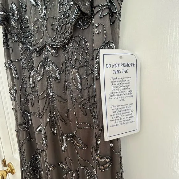 Roaman's Plus Size Beaded Capelet Gown in Dark Grey