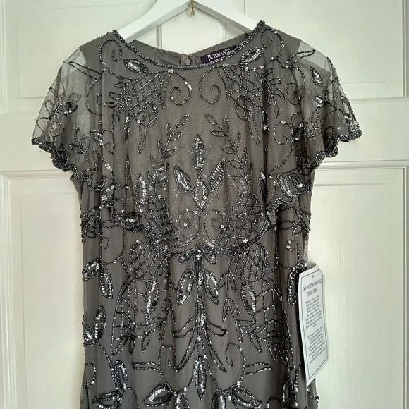 Roaman's Plus Size Beaded Capelet Gown in Dark Grey