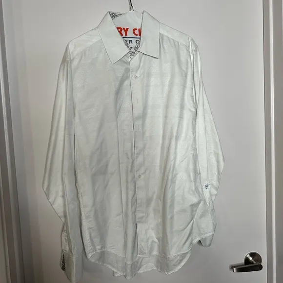 Robert Graham Men’s Large White Long Sleeve Classic Fit Dress Shirt (95%cotton/)