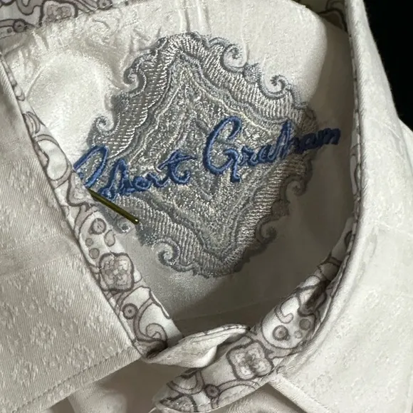 Robert Graham Men’s Large White Long Sleeve Classic Fit Dress Shirt (95%cotton/)