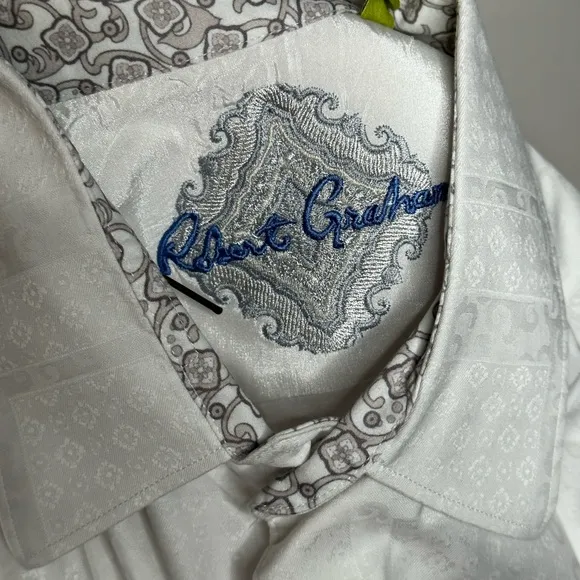 Robert Graham Men’s Large White Long Sleeve Classic Fit Dress Shirt (95%cotton/)