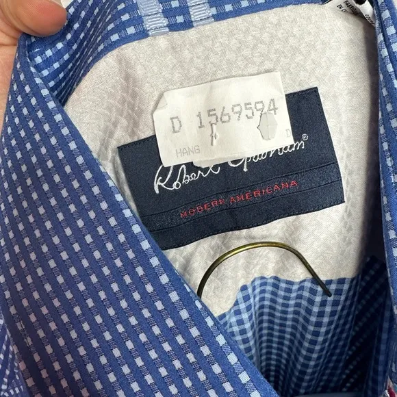 Robert Graham Modern Americana Men’s XL Tailored Fit Blue w white spots dress