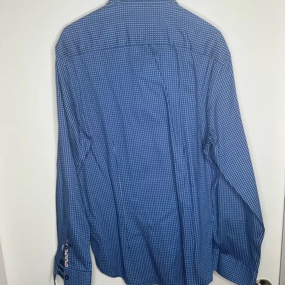 Robert Graham Modern Americana Men’s XL Tailored Fit Blue w white spots dress