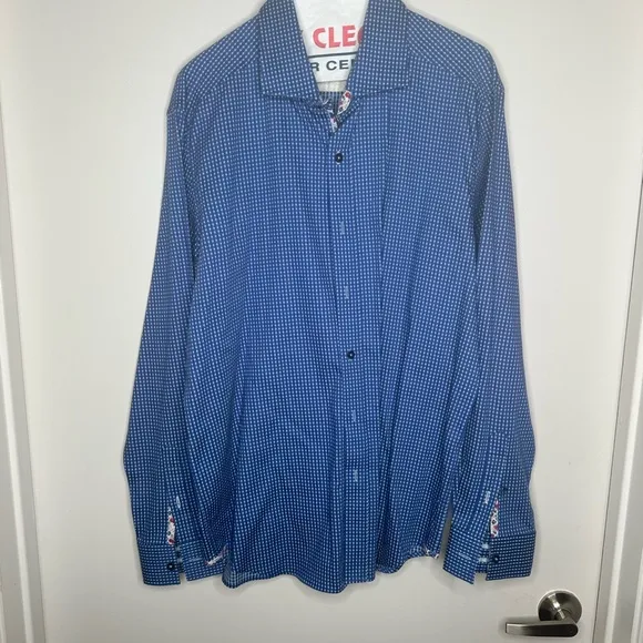 Robert Graham Modern Americana Men’s XL Tailored Fit Blue w white spots dress