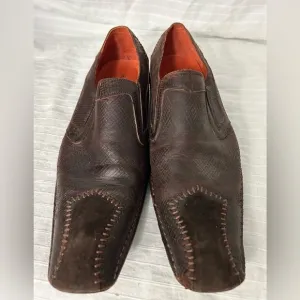 Robert Wayne Men’s Snake Print Brown Suede Square Toe Leather Shoes Size 9