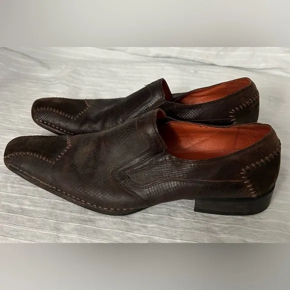 Robert Wayne Men’s Snake Print Brown Suede Square Toe Leather Shoes Size 9