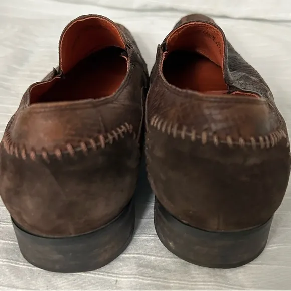 Robert Wayne Men’s Snake Print Brown Suede Square Toe Leather Shoes Size 9