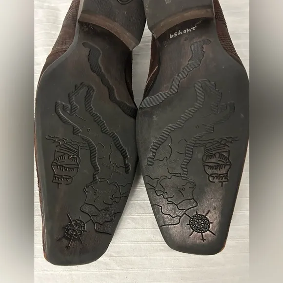 Robert Wayne Men’s Snake Print Brown Suede Square Toe Leather Shoes Size 9