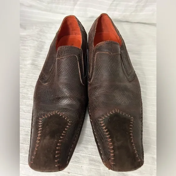 Robert Wayne Men’s Snake Print Brown Suede Square Toe Leather Shoes Size 9
