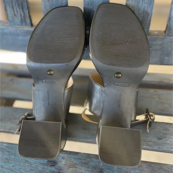 Rockport Aurelia Women 2 Band Sandal 9.5M Black Leather Heeled TruTech Comfort