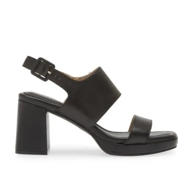 Rockport Aurelia Women 2 Band Sandal 9.5M Black Leather Heeled TruTech Comfort