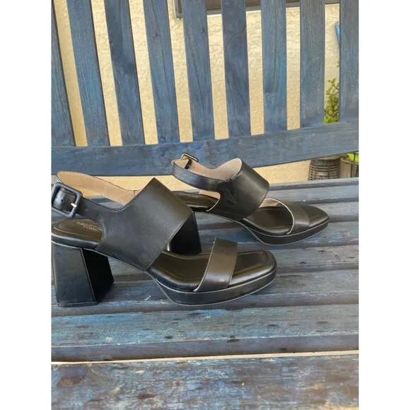 Rockport Aurelia Women 2 Band Sandal 9.5M Black Leather Heeled TruTech Comfort