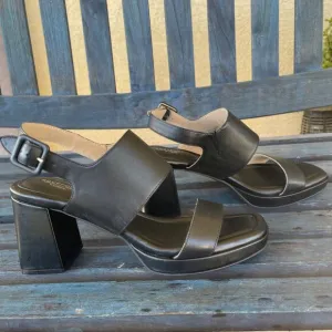 Rockport Aurelia Women 2 Band Sandal 9.5M Black Leather Heeled TruTech Comfort