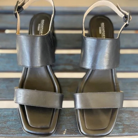 Rockport Aurelia Women 2 Band Sandal 9.5M Black Leather Heeled TruTech Comfort