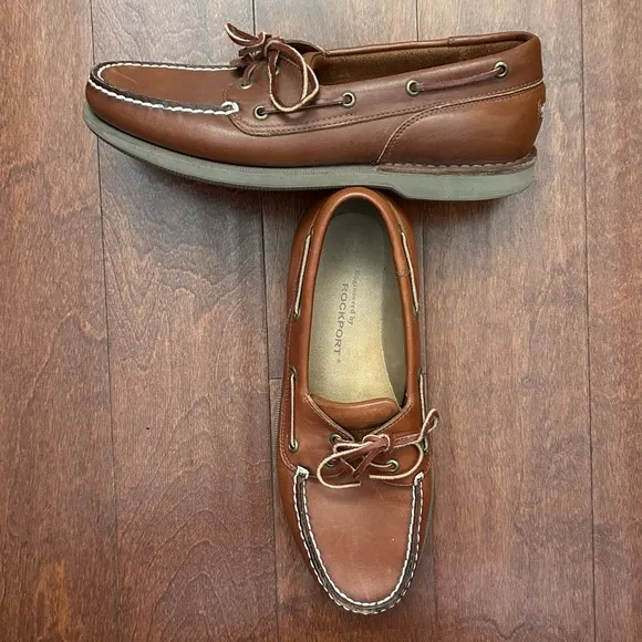 Rockport Men's Classic Brown Leather Boat Shoes, Size 10.5 W