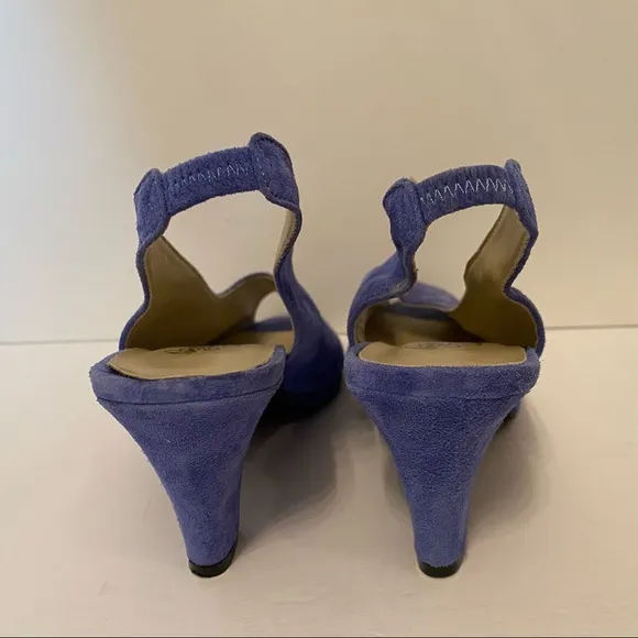ROSINA FERRAGAMO SCHIAVONE VINTAGE SHOES BLUE SUEDE LEATHER SLINGBACK PEEPTOE 10