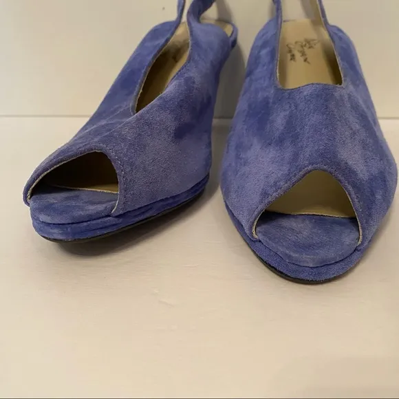 ROSINA FERRAGAMO SCHIAVONE VINTAGE SHOES BLUE SUEDE LEATHER SLINGBACK PEEPTOE 10
