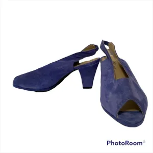 ROSINA FERRAGAMO SCHIAVONE VINTAGE SHOES BLUE SUEDE LEATHER SLINGBACK PEEPTOE 10