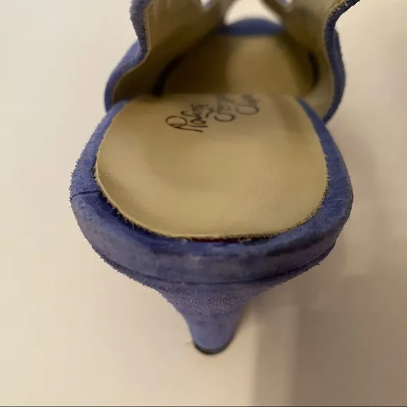ROSINA FERRAGAMO SCHIAVONE VINTAGE SHOES BLUE SUEDE LEATHER SLINGBACK PEEPTOE 10