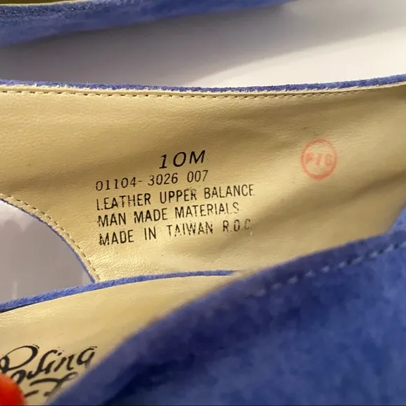 ROSINA FERRAGAMO SCHIAVONE VINTAGE SHOES BLUE SUEDE LEATHER SLINGBACK PEEPTOE 10