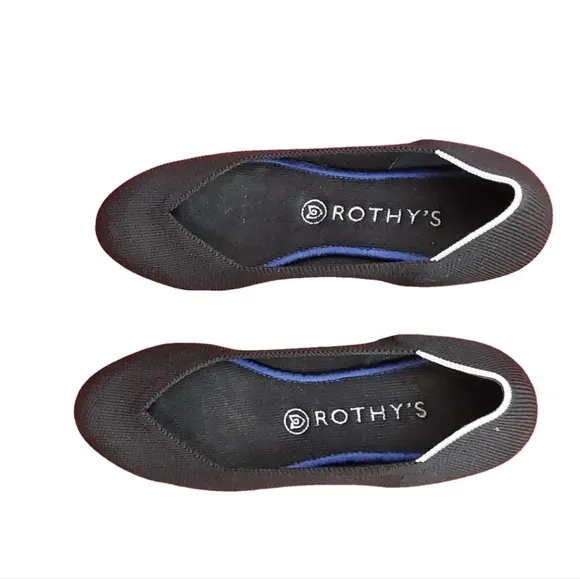 ROTHY 'S WOMEN'S CLASSIC BLACK BALLET FLATS WITH WHITE TRIM SIZE 8.5W