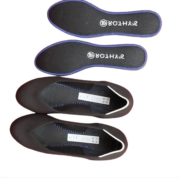 ROTHY 'S WOMEN'S CLASSIC BLACK BALLET FLATS WITH WHITE TRIM SIZE 8.5W