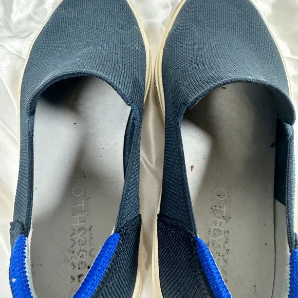 Rothy's Slip On Sneakers Casual Comfort Shoes Blue Trim Size w 9 m 7.5