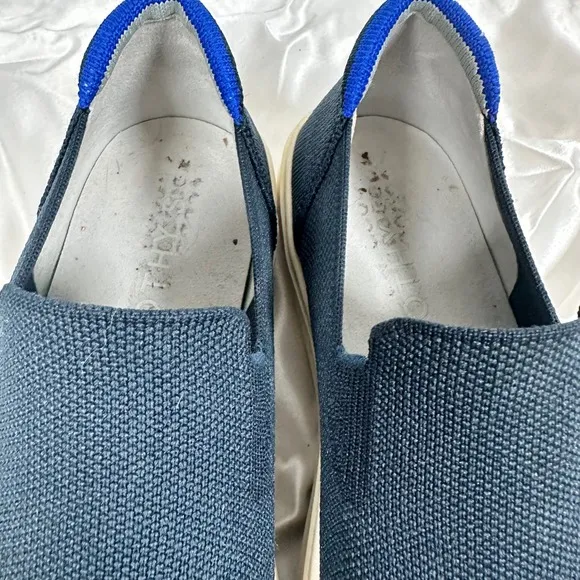 Rothy's Slip On Sneakers Casual Comfort Shoes Blue Trim Size w 9 m 7.5