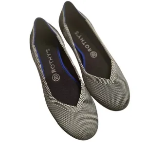 Rothy’s Striped Round Toe Flat Sandal Black White Women's Size 8 Casual Shoes