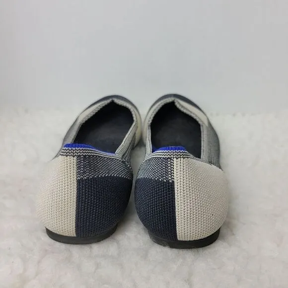Rothys The Flat Buffalo Womens Shoes  Size 8 Plaid Back &amp; White  Round Cap Toe