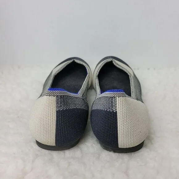 Rothys The Flat Buffalo Womens Shoes  Size 8 Plaid Back &amp; White  Round Cap Toe
