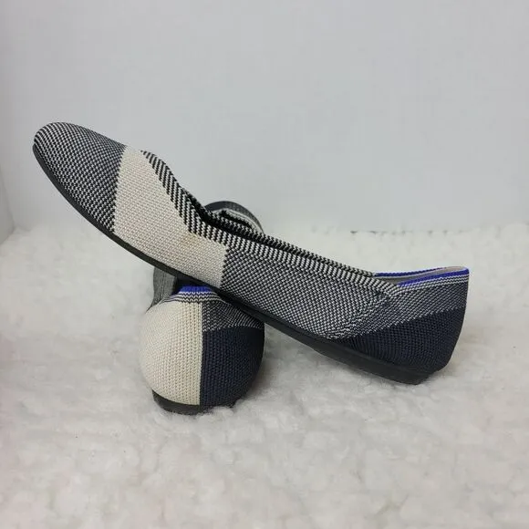 Rothys The Flat Buffalo Womens Shoes  Size 8 Plaid Back &amp; White  Round Cap Toe