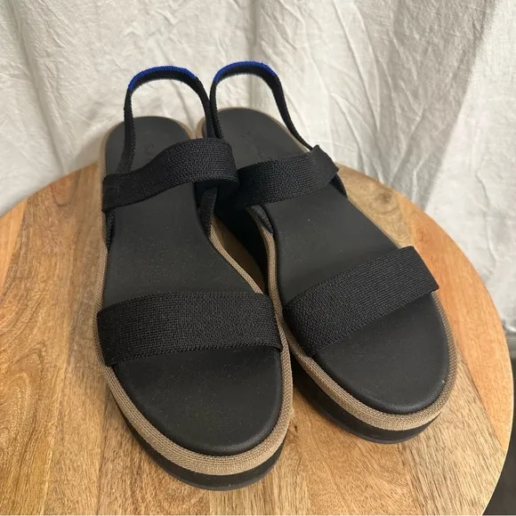 Rothy’s The Lightweight Wedge Sandal Pepper Black Platform Shoes 11