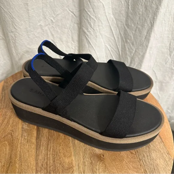 Rothy’s The Lightweight Wedge Sandal Pepper Black Platform Shoes 11