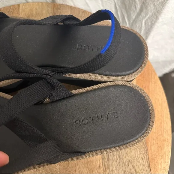 Rothy’s The Lightweight Wedge Sandal Pepper Black Platform Shoes 11