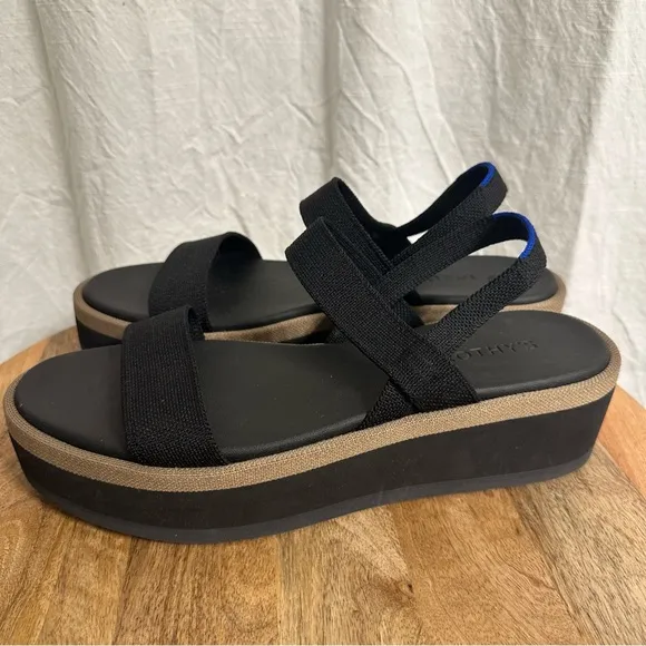 Rothy’s The Lightweight Wedge Sandal Pepper Black Platform Shoes 11