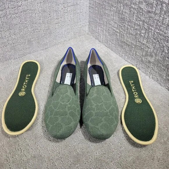 Rothys The Loafer Womens Size 8 Green Safari Round Toe Slip on Flat Ballet Shoes