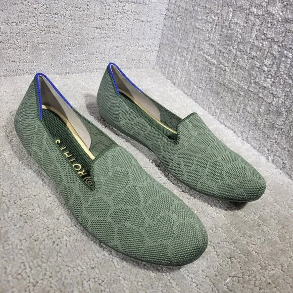 Rothys The Loafer Womens Size 8 Green Safari Round Toe Slip on Flat Ballet Shoes